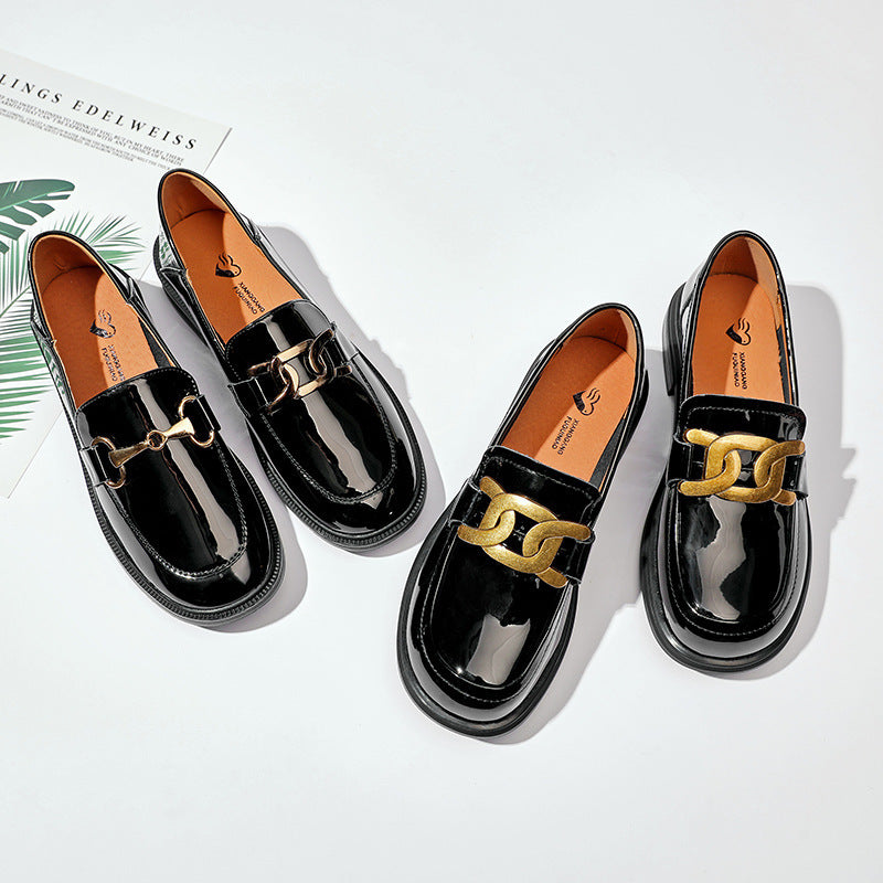 College Style One-legged Footwear Women's Shoes Simple Round Toe Loafers