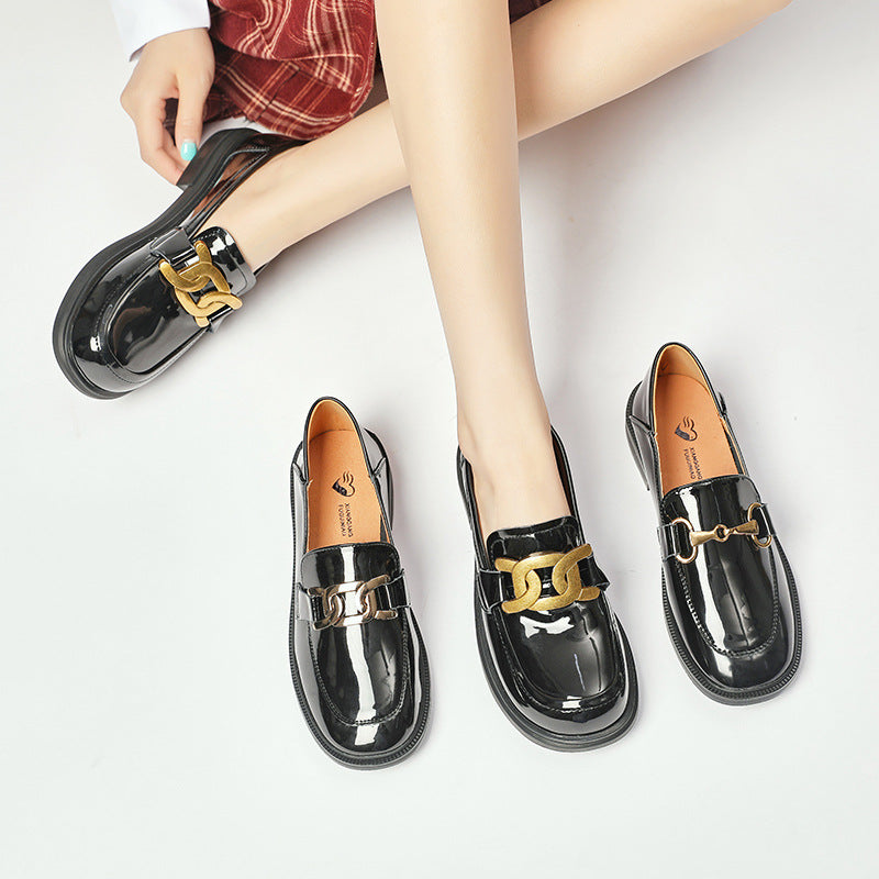 College Style One-legged Footwear Women's Shoes Simple Round Toe Loafers